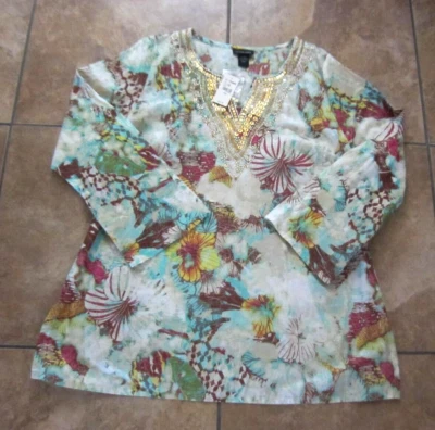 Lane Bryant Tunic Size 18/20 Floral Blouse Top Beads Sequins New with Tag