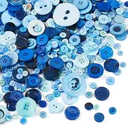 Magibeads 400Pcs Resin Button for Sewing Crafts 0.28-1 Inch Assorted Blue Colors Sizes Colorful Cute Decorative Vintage Manual Buttons Kit Flat Round Bulk for Clothes Skirts Coat 2-4 Hole