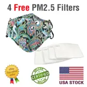 20 FACE MASK Washable COTTON BLACK GREEN PAISLEY Comes With 4 Free PM2.5 Filter