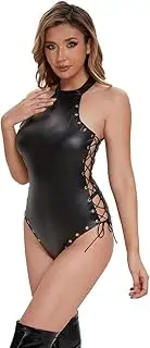 [GRRKDFQ] Women's Erotic Costumes Neck-Hanging Sleeveless Crotchless Crotchless Erotic Jumpsuit