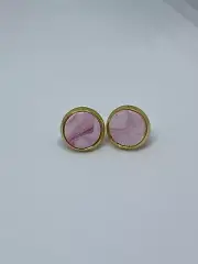 Handmade Polymer Clay Gold Stud Earrings - Ruby red & white swirl