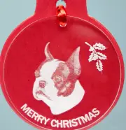 BOSTON TERRIER DOG ORNAMENT, LUCITE,