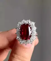 4.7 Ct Cushion Cut Natural Ruby & Diamond Engagement Ring 14K White Gold FN
