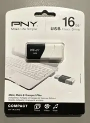 PNY Compact Attaché 16GB USB 2.0 Flash Drive - Black/White (P-FD16GCOM-GE) NEW!