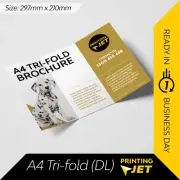A4 Tri fold Leaflet printing or takeaway menu (Qty: 250 / 500 / 1000 pcs)