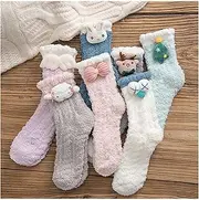 Sock Candy-Colored Coral Velvet Snow Socks Mid-Tube Winter Plus Velvet Thick Casual Socks Cute Floor Socks Women Qingxiao (Color : A, Size : One Size)