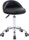 PU Leather round Rolling Stool with Back Rest Height Adjustable Swivel Drafti...