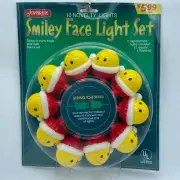 Vintage Joybrite Santa Smiley Face Christmas Hat String Lights 90's Set Of 10