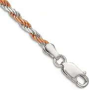 [JewelryWeb] 925 Sterling Silver Solid Polished 2.5mm Rose Gold Plated Rope Chain Bracelet Lobster Claw Link-Bracelet for Women and Men