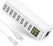 Slitinto 8-Port Desktop Charger with LCD Display, Multi USB Charger Compatible iPhone 15/15 Pro/14 Pro/13 Pro Max/XS/Max/XR/X, Pixel, Galaxy