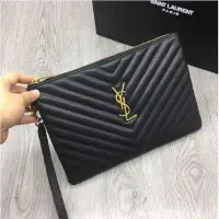 在飛比找Yahoo!奇摩拍賣優惠-YSL Saint Laurent 手拿包 V紋金屬字母Lo