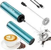VOMELON Milk Frother, Rechargeable Battery Operated Frother for Coffee,Portable Drink Mixer with 2 Stainless Steel Whisk Heads,Milk Foamer for Keto Coffee, Latte, Cappuccino, Hot Chocolate,Light Blue