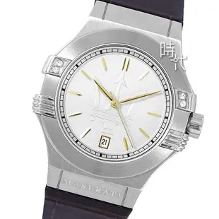 【MASERATI瑪莎拉蒂】LOGO浮雕 日期 R8851108506 皮錶帶女錶 白 34mm 台南 時代鐘錶