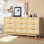 Oikiture Chest of Drawers 150cm Wide Tallboy with 9 Storage Drawers