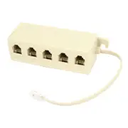 RJ11 1 Male to 5 Female Telephone Line Splitter Adapter Outlet Sockets Beige