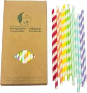 7 Colors Assorted Rainbow Striped Paper Straws, Multi Colors Smoothie Drinking S