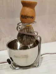 SHAVING GROOMING SET BRUSH CONTAINER & STAND CHROME ELEGANT BE MANLY READ
