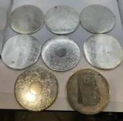 VTG Silver Plated Coaster Set Of 8 with Holder~Hong Kong~Stamped "Folgers"