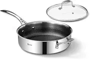 [DELUXE] Hybrid Nonstick 3.7 Qt Deep Sauté Pan with Lid, Stainless Steel Cookware Skillet with Stay-Cool Handles, Dishwasher and Oven-Safe, PFOA Free Deep Frying Pan, Compatible with All Cooktops