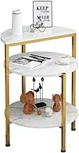 Coffee Tables 3-Layer Side Table Metal Retro Tea Table Living Room Balcony Small Apartment Sofa Bedside Home 43X43X61cm (Color : White Marbling)