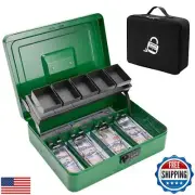 Zynkora Locking Cash Box with Carry Bag, Metal Money Box with Money Tray, Dur