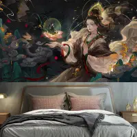 在飛比找蝦皮購物優惠-中式敦煌飛天仙女背景布壁畫房間臥室裝飾掛布網紅客廳牆布掛毯