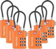 [Travoce] Search Alert TSA Approved Travel Combination Luggage Cable Locks for Suitcase, Gym Locker,Toolbox,Backpack 1,2,4,6 &10 pk, Orange 6 Pack, one_Size