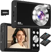 Digital Camera,Lecnippy 4K Autofocus Vlogging Camera with 32G Memory Card 16X Digital Zoom,48MP Cameras for Photography with 2.8 inch Screen for Beginners(Black)
