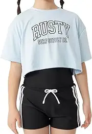 [Rusty] 964805 Kids Girls' Swimsuit, 3-Piece Set, T-Shirt, Cami Bra, Culotte Pants
