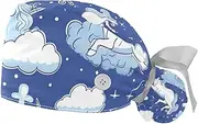 [YTYVAGT] 2-Pc,Gourd-Shaped Working Cap,Fisherman Hat with Buttons and Cotton Sweatband,Cloud Unicorn Hand Drawn Lines