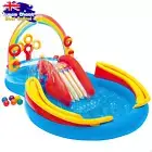 Inflatable Kids Pool with Rainbow Water Slide & Ring Toss - 9.75x6.3x4.4 Ft