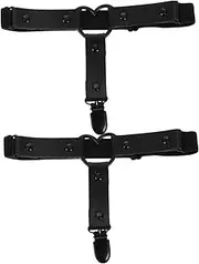 [WESIEVYA] 2pcs Punk Style Heart Clip Garters Belt Women Elastic Leg Garters Black Leather Thigh Holder