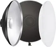 REFLEX CAMERA 16.8"/42cm Silver Beauty Dish Reflector with Honeycomb Grids and White Diffuser Sock for Bowens Mount Studio Strobe Flash Light for ideal Photography Lighting Compatible with Godox