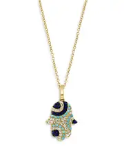 Bloomingdale's Fine Collection Blue Sapphire, Turquoise & Diamond Hamsa Hand Pendant Necklace in 14K Yellow Gold, 16-18
