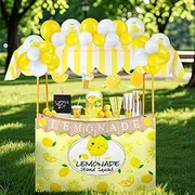 Bokon Lemonade Stand Supplies Set 100 Lemonade Cups with Lids and Straws 60 Balloon 30 x 45'' Lemo Tablecloth and Banner Wooden Blackboard for Lemon Party, Picnic, Beach Supplies Decorations
