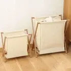 Bamboo Bracket Laundry Basket Foldable Collapsible Clothes Bins Bathroom