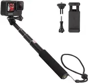 HSU Extendable Selfie Stick， Waterproof Hand Grip for GoPro Hero 13/12/11