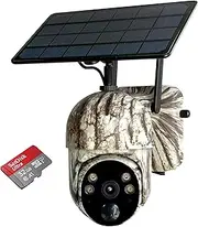 Elinz 4G Cellular PTZ Solar Powered Camouflage Outdoor Security Camera 3MP 2K HD Resolution 360° IP65 for Trail Wildlife Surveillance CCTV, 2-Way Talk, PIR, Siren, Colour Night Video, 32GB SD Card