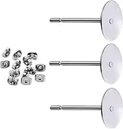 400pcs Hypoallergenic Stainless Steel Earrings Posts Flat Pad Blank Earring Pin Studs with Butterfly Earring Backs for Jewelry Making Findings (6mm)