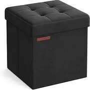 SONGMICS Folding Storage Ottoman Bench，38 x 38 x 38 cm， Ottoman Foot Rest, End of Bed Bench, Storage Chest, Load 300 kg, for Living Room, Bedroom, Entryway, Dorm, Ink Black ULSF027B01