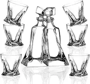 Home Bar Crystal Glass Decanter Set with 6 Twisted Glasses, 600ml Decanter, 300ml Glasses
