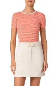 Akris punto Sailor Stripe Short Sleeve Virgin Wool Rib Sweater in Cream-Orange at Nordstrom, Size 4