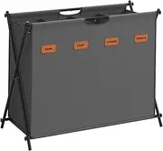 SONGMICS Laundry Hamper, 4 Section Laundry Sorter, 155 L, Slate Grey, Foldable, Collapsible X-Frame, Clothes Organiser with Customisable Labels, Laundry Room, Bedroom, Bathroom