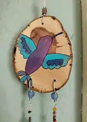 Painted Humming Bird Sun Catcher Wind chime Mobile Window Art Boho Gift wood