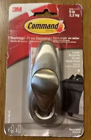 Command Adhesive Mount Metal 1 Hook Large Brushed Nickel Finish New