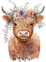 Fabric Panel 8"x8" Spring Highland Cow 100% Cotton Quilting Panel Square AM134