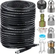 200FT Sewer Jetter Kit for Pressure Washer, 5800PSI Drain Cleaner Hose 1/4 Inch