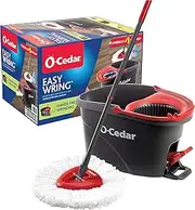 O-Cedar EasyWring Microfiber Spin Mop, Bucket Floor Cleaning System, Red, Gray