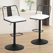 [ALFORDSON] Gloria White Bar Stool Gas Lift, Set of 2 Adjustable Kitchen Barstools, Swivel Leather Counter Dining Chairs in 63-83cm Seat Height, Home Bar Dining Room Furniture