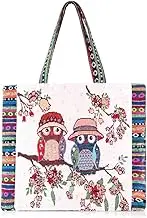 Oyachic Canvas Owl Tote Bag Aesthetic Crochet Hobo Shopper Shoulder Handbag with Zip Interior Pocket Reusable for Women Beach